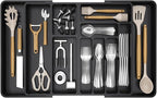 Lifewit Utensil Organizer for Kitchen Drawer, Expandable Cooking Silverware Tray, Adjustable Cutlery Flatware Holder, Plastic Spatula Tools Storage Divider, 21.3- 36 x 16.9", Black