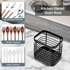 Utensil Holder, Stainless Steel Utensil Drying Rack for Kitchen Counter, Silverware Cutlery Flatware Holder Forks, Knives, Spoons, Chopsticks Organizer (Black)
