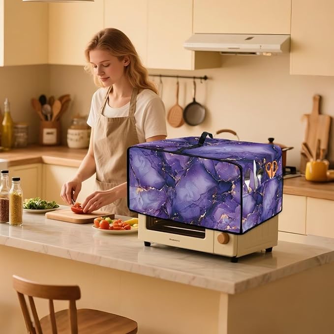 Marble Print Toaster Oven Cover for Kitchen Counter, Heavy Duty Heat-resistant Dust-proof Cover for Microwave Oven, Fit Most Small Appliance, Purple (Medium-16.1 * 19.71 * 10 inches)