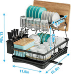 7 code Large Dish Drying Rack for Kitchen Counter, Detachable Large Capacity Dish Drainer Organizer, 2-Tier Dish Racks with Utensil Holder, Black