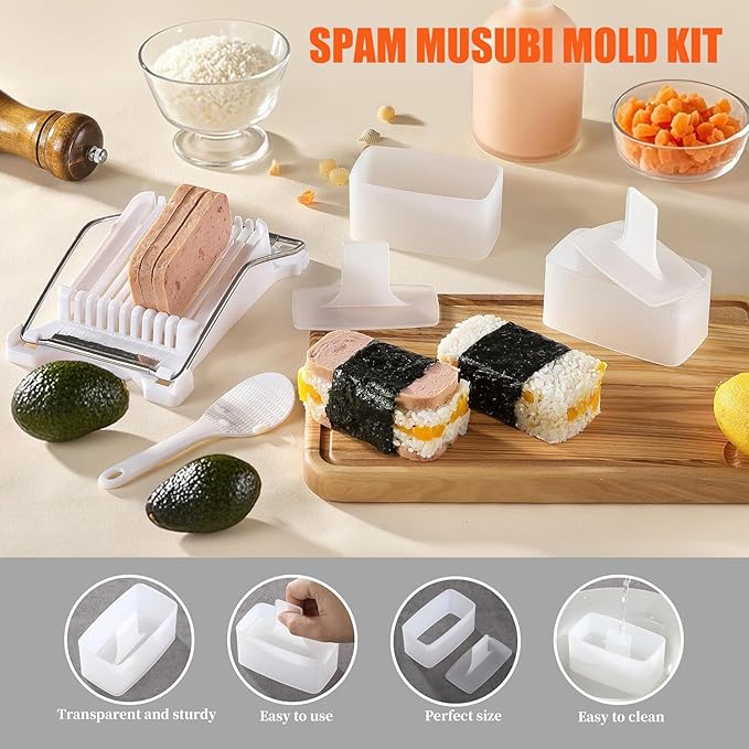 SmileTools Sushi Making Kit & Musubi Maker Kit - for Beginners & Pros with Sushi Roller Bazooka, 2 Bamboo Mats, 2 Musubi Press Molds and Spam Slicer