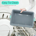 To encounter Silicone Baking Pans Set, 4 Pieces Nonstick Bakeware Set with Baking Pans, Baking Sheets, Cookie Sheets, Cake Pan with Metal Reinforced Frame More Strength, Light Grey
