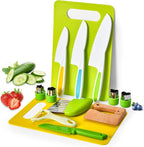 Montessori Kids Knives for Real Cooking, 13 Pieces Wooden Kids Kitchen Knife Set Include 4 Serrated Edges Plastic Toddler Knife,Crinkle Cutter Y Peeler Cutting Boards and Wood Toddler Safe Knife