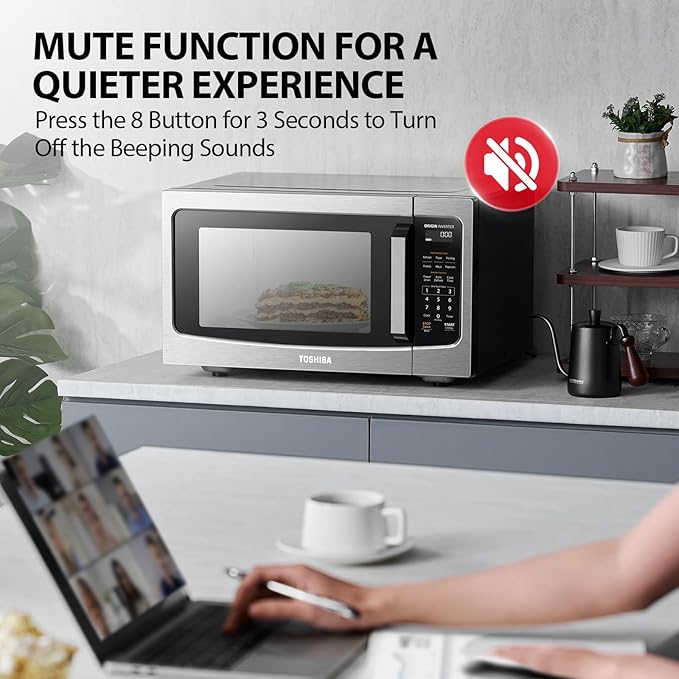 TOSHIBA ML-EM45PIT(SS) Countertop Microwave Oven with Inverter Technology, Kitchen Essentials, Smart Sensor, Auto Defrost, 1.6 Cu.ft, 13.6" Removable Turntable, 33lb.&1250W, Stainless Steel