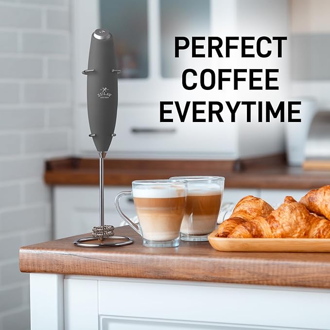 Zulay Kitchen Whisk Milk Frother with 4 Duracell Batteries - Powerful Handheld Foam Maker for Coffee, Lattes, Matcha, Hot Chocolate & Cappuccinos - Whip Creamy Froth in Seconds
