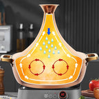 Moroccan Tagine Cooking Pot,Stainless Steel Non Stick Moroccan Casserole with 2 Handles,Large Moroccan Cooker Handmade Tagine Pot with Cone-Shaped Lid(25cm, Silver)