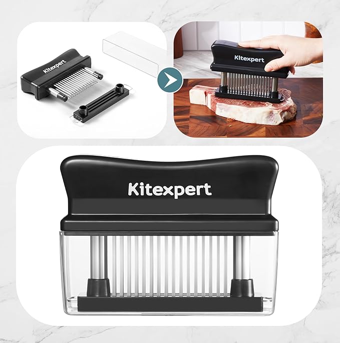 Kitexpert Meat Tenderizer 48 Ultra Sharp Blades Meat Tenderizer Tool with Stainless Steel Needle, Detachable Base for Easy Cleaning, Heavy Duty Tenderizer for Chicken, Steak