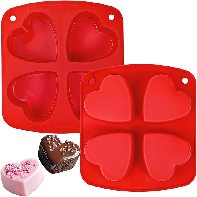 Webake Silicone Heart Mold 2.75" Heart Shaped Cake Pans, 4-Cavity Air Fryer Baking Pan Muffin Cupcake Mold for Baking, Soap, Egg Bites 2 Pack