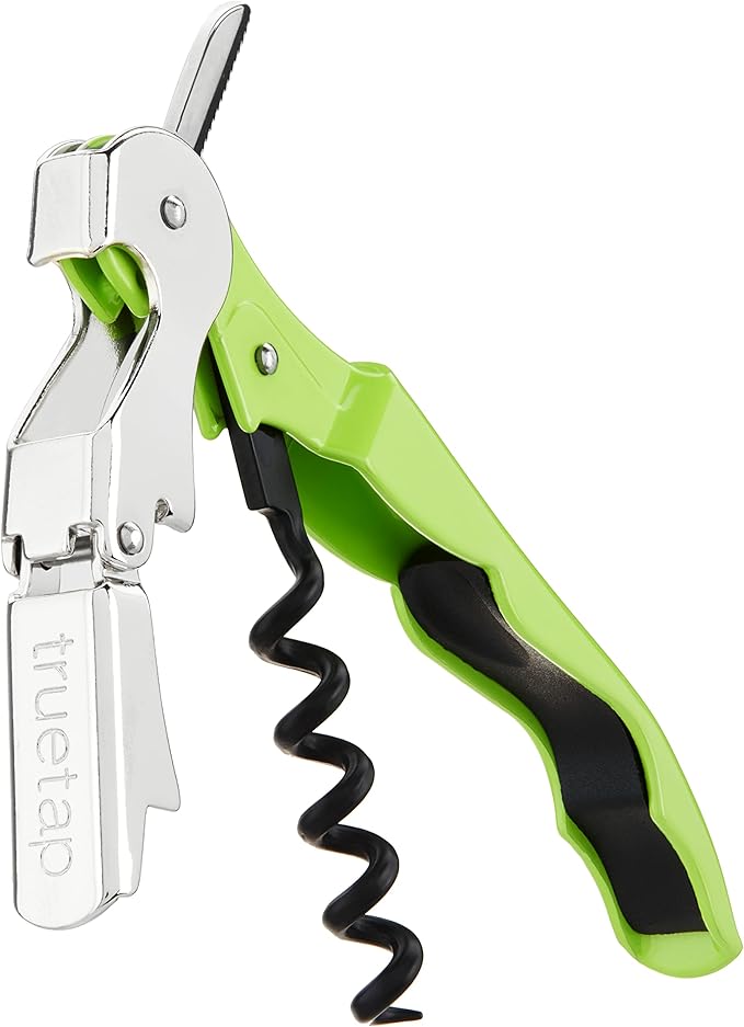 True Truetap Double Hinged Waiter's Corkscrew Wine Opener, Stainless Steel Wine Bottle Opener with Built In Foil Cutter, Home Bar Tools, Bar Cart Accessories, Wedding Gifts, Set of 1, Lime Green