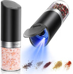 Sangcon Gravity Electric Salt and Pepper Grinder Set with Dust Cover, Battery Operated(4 AAA), Large Capacity, Adjustable Coarseness, One Hand Automatic Salt and Pepper Shakers Set Mill with LED Light