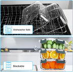 VERONES 5 Pack 36 OZ Glass Meal Prep Containers, Airtight Glass Lunch Containers Set, Glass Food Storage Containers with Lids,Exclusive of BPA, for Microwave, Oven, Freezer & Dishwasher Friendly,Grey