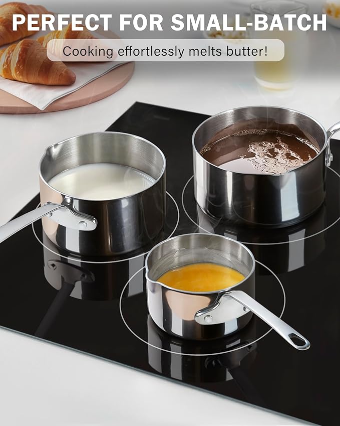 Cooks Standard Stainless Steel Butter Warmer 0.46 QT, Multi-Ply Clad Small Sauce Pan, 440ml Mini Butter Chocolate Milk Melting Pot with Pour Spout Cooking Pot ideal for Chefs, Baristas