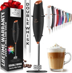 Zulay Double Whisk Milk Frother Handheld Mixer - High Powered Frother For Coffee With Improved Motor - Milk Frother Electric Whisk Drink Mixer For Cappuccino, Frappe, Matcha, Twin Whisk - Black/Copper