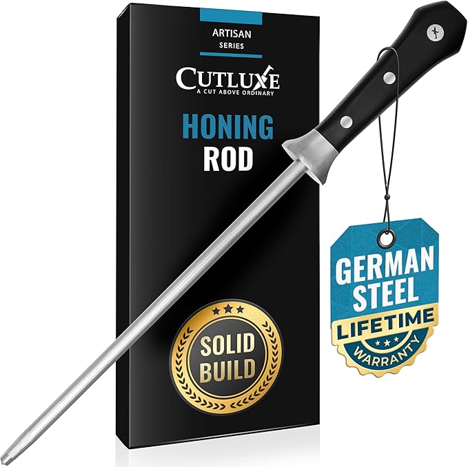 Cutluxe Honing Rod, Professional Knife Sharpener Rod – 10" Honing Steel – Ergonomic Handle Design, Grilling Gifts for Men – Artisan Series