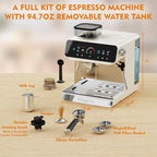 Ollygrin 20 Bar Espresso Machine with Grinder, Espresso Maker with 19 Grinding Settings, Coffee Machine with Pressure Gauge, 94.7Oz Removable Water Tank for Latte & Cappuccino