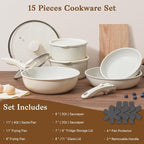 SODAY 15Pcs Pots and Pans Set Non Stick, Cookware Sets with Detachable Handle, Nonstick RV Kitchen Cooking Tools Removable Handles, Oven Safe, Induction Fast, Stackable Induction Cookware, White