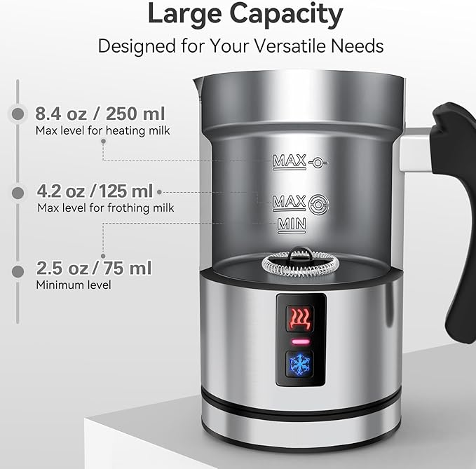 Secura Electric Milk Frother, Automatic Milk Steamer Warm or Cold Foam Maker for Coffee, Cappuccino, Latte, Stainless Steel Milk Warmer with Strix Temperature Controls