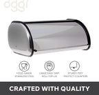 Oggi Stainless Steel Roll Top Bread Box for Kitchen Countertop with Stainless Steel Lid - Fits Multiple Large Loaves of Bread and Other Freshly Baked Goods Including Cookies, Bagels, Muffins