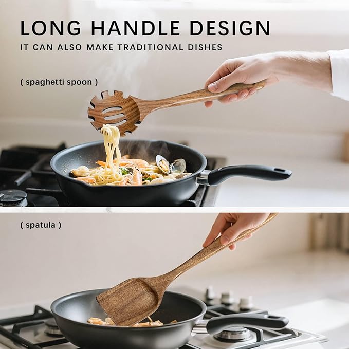 Wooden Spoons for Cooking, Nonstick Cooking Utensil Set with 9 Piece Acacia Wooden Spatulas and Spoons for Cooking, Terrific for Everyday Kitchen Tasks