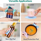 NIHOME Silicone Jar Opener – 6 Inch Large Anti-Slip Grip Pads, Premium 100% Food-Grade Silicone, Stylish Designer Colors, Multi-Purpose Heat-Resistant Mat & Coaster, Set of 4 (Macaron Colors)