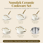 Gotham Steel Modern 11 Pc Ceramic Cookware Set, Elegantly Designed Pots and Pans Set Non Stick with Steamer, Induction Bottom, Premium Stay Cool Handles, Non Toxic PFOA Free, Oven & Dishwasher Safe