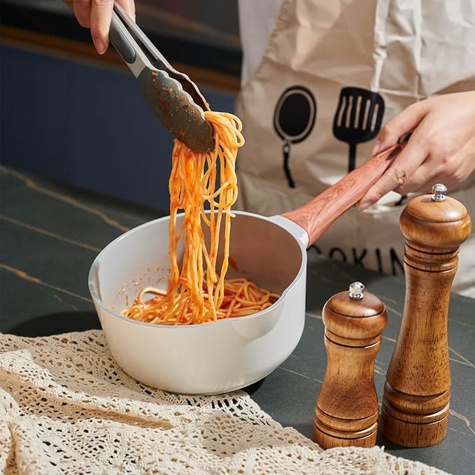 2 Quart Nonstick Sauce pan with Lid, Ceramic Sauce Pot for Cooking with Pour Spout, Small Cooking Pot with Handle for Stove, Induction, Gas, Non Toxic, PFOA Free (White, 1 PCS)