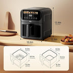 Bear Air Fryer, Stainless Steel Airfryer 8 Presets for Fast Family Meals, 6.4Qt Large Visible Window Temp Timer Adjustable Roast Bake Crisp French Fries Steak, Non Stick Basket Dishwasher Safe