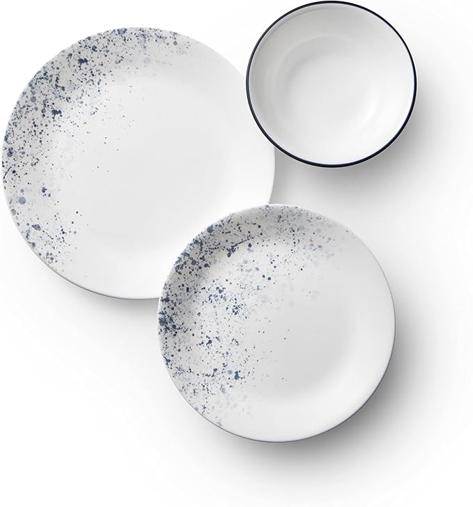 Corelle Vitrelle 18-Piece Service for 6 Dinnerware Set Triple Layer Glass and Chip Resistant, Lightweight Round Plates and Bowls Set, Indigo Speckle