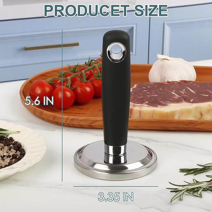 KAYCROWN Meat Pounder Tenderizer, Stainless Steel Kitchen Meat Tenderizer Hammer, Round Chicken Flattener Tool with Comfortable-Grip Rubber Handle for Flattening Cutlets and Tenderizing Meat