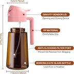 YARRAMATE 16oz/470ml Dark Brown Oil Sprayer for Cooking with Stickers, Food-grade Premium 2 in 1 Olive Oil Dispenser Bottle for Kitchen Gadgets, Air Fryer, Salad, Frying, BBQ (Pink)