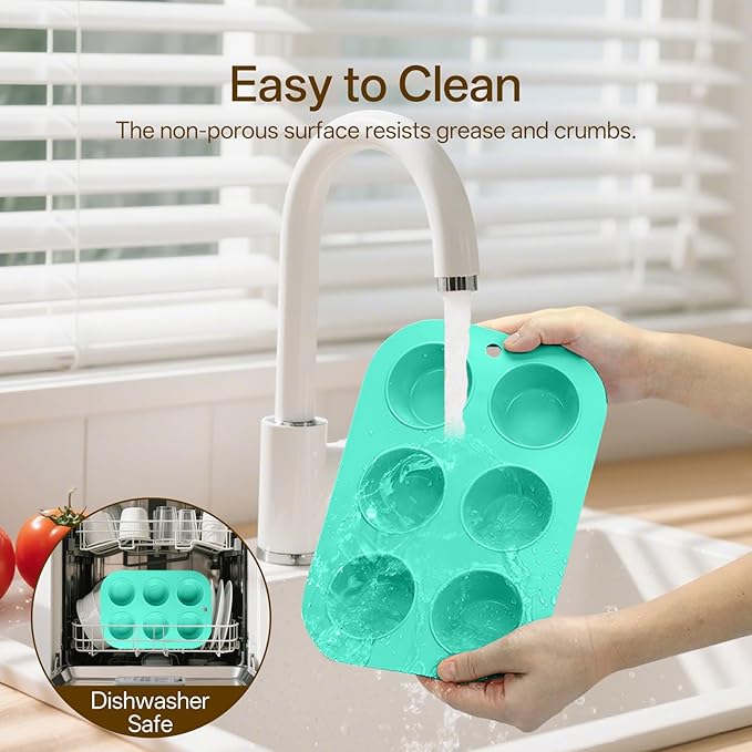 2 Pack Silicone Muffin Pan for Baking, Regular Size Nonstick Cupcake Pan, 6-Cup Silicone Muffin Tin BPA Free Dishwasher Safe, Great for Muffin Cupcake Brownie Egg Tart