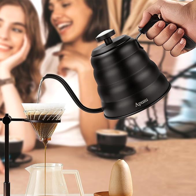 Gooseneck Kettle for Manual Drip Coffee & Tea 40oz Stainless Steel Pour Over Coffee Kettle with Thermometer Tea Kettle for Stovetop,1200ml,6 Cup,Silver,1Pack