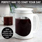 Primula Burke Deluxe Cold Brew Iced Coffee Maker, Comfort Grip Handle, Durable Glass Carafe, Removable Mesh Filter, Perfect 6 Cup Size, Dishwasher Safe, 1.6 qt, White
