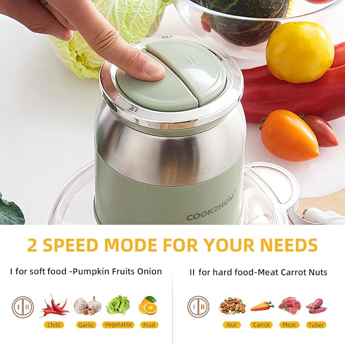 Green Food Processor,500W Electric Meat Grinder with 8 Cup Glass Bowl and 4 Sharp Blades, Food Chopper & Vegetable Chopper for home use,Meat Processor, Vegetables, Fruits and Nuts