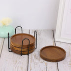 4 Pcs Wood Coasters for Drinks Absorbent, Wooden Coasters with Holder, Drink Coasters for Coffee Table, Absorbent Coaster Set for Table Protection Drink Coasters for Farmhouse, Office, Bar