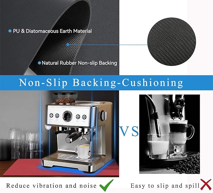 Coffee Mat for Countertops ,Coffee Bar Accessories Fit Under Coffee Maker Espresso Machine, Absorbent Hide Stain Rubber Mat for Countertop ,Dish Drying Mat for Kitchen Counter (Red, 17"x31.5")