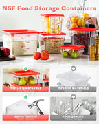 12 Quarts Sous Vide Container: 6 PCS Commercial Food Storage Containers with Lids - Clear Food Container with Scales Handles for Home Restaurant Kitchen Storage Pizza Bread, Red N1