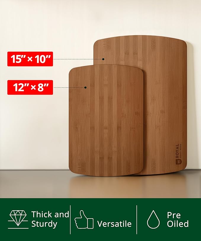ROYAL CRAFT WOOD Wooden Cutting Boards for Kitchen Meal Prep & Serving - Bamboo Wood Serving Board Set with Deep Juice Groove Side Handles - Charcuterie & Chopping Butcher Block for Meat