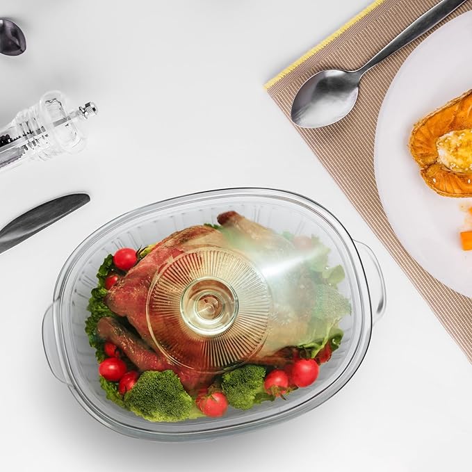 Luvan 2.8L/3Qt Glass Casserole Dish with Lid, Ribbed Oval Glass Baking Dish for Oven & Microwave, Clear Lead-Free Covered Casserole Cookware, Versatile Deep Glasses Food Container for Baking, Cooking