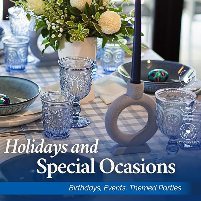 Yungala Blue Glassware set of 6 small dishwasher safe colored glasses, Blue glass cups, matching highball and wine glasses available