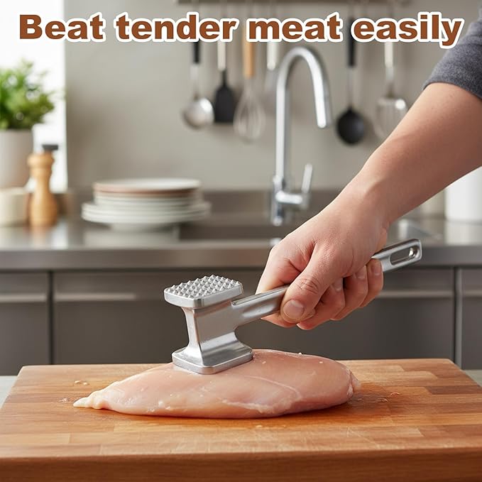 2 Pack Meat Tenderizer Set with Cleaning Brush, 21 Needle Stainless Steel Meat Tenderizer Tool Plus Small Square Head Meat Hammer for Chicken, Steak and Beef Preparation, Black Storage Bag Included
