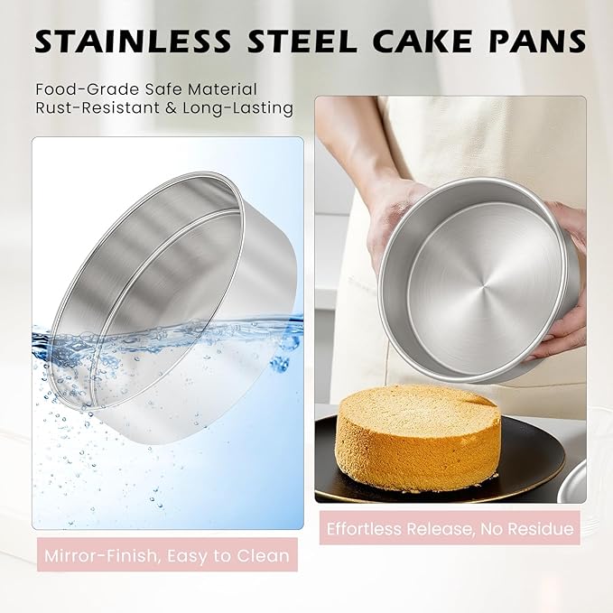 6 Inch Cake Pan - 3PCS Stainless Steel Smash Cake Baking Pans Tins, Round Bakeware for Party Birthday Wedding, Mirror Finish & Dishwasher Safe