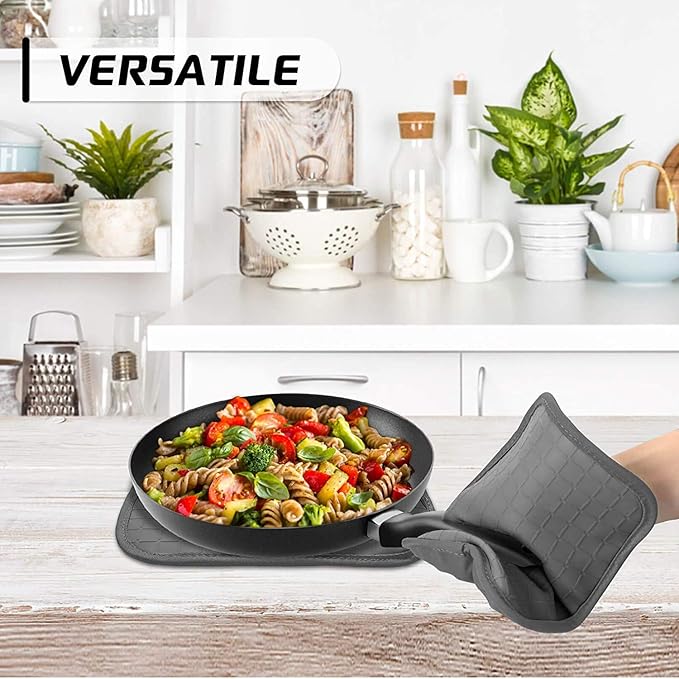 HOMWE Silicone Oven Mitts and Pot Holders for Kitchen & Baking - Set of 4 Heat-Resistant, Heavy-Duty Cooking Mittens w/Non-Slip, Textured Grip