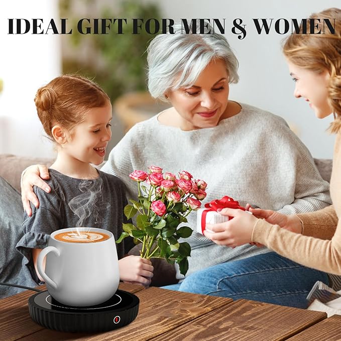 Mug Warmer, Coffee Mug Warmer with Three Temperature Settings, Auto Shut Off Coffee Warmer, Mug Warmer for Desk with Large Heating Plate, Easy to Clean Coffee Cup Warmer for Milk,Tea and Chocolate