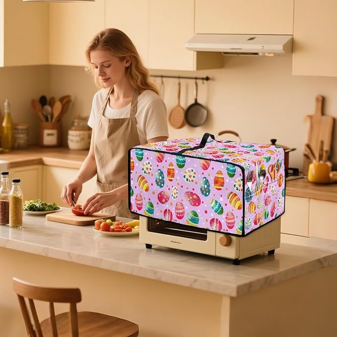 Easter Egg Polka Dot Print Toaster Oven Dust Cover for Easter Decor, Microwave Oven Cover, Stain-proof Case Fits Most Kitchen Small Appliances, (Small-14.5*18.46*9 inches)