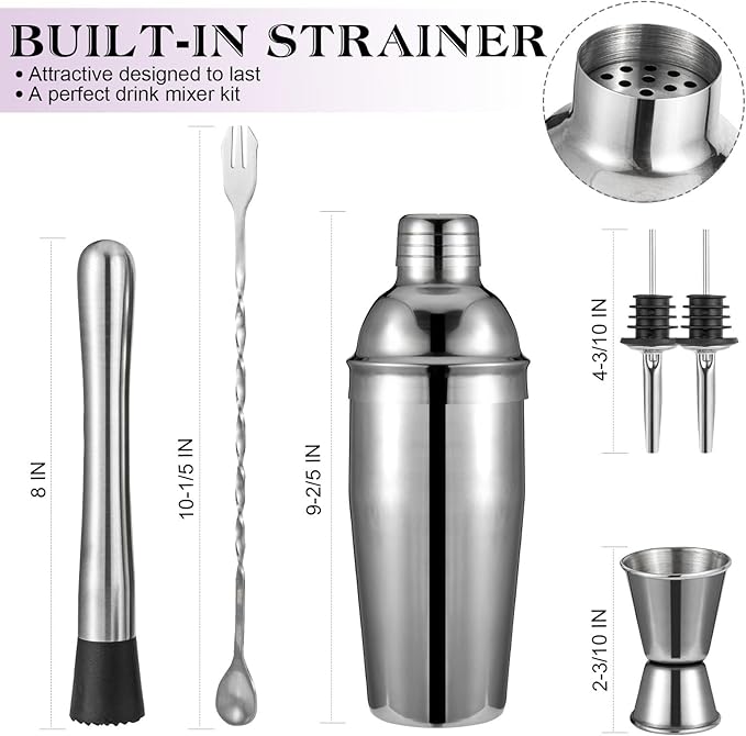 Cocktail Shaker Set, 6-Piece 18/8 Food-Grade Stainless Steel Mixology Bartender Kit - Premium Bar Tools with Muddler, Jigger, Spoon & Pourers - Rust-Proof, Leak-Proof & Dishwasher Safe Gift for Men