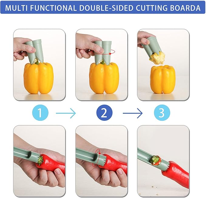 Pepper Corer, 2 in 1 Red Bell Pepper Seed Corer Remover Tool, Fruit & Vegetable Corers Quick Cave Tools for Jalapeno Cutter Deseeder, S-Blue