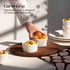 DOWAN Ramekins 4 oz Oven Safe for Creme Brulee Souffle, Porcelain Custard Cups Ramiken for Baking, Small Bowls Dipping Sauce Dish Classic Style, Set of 6, Soft White