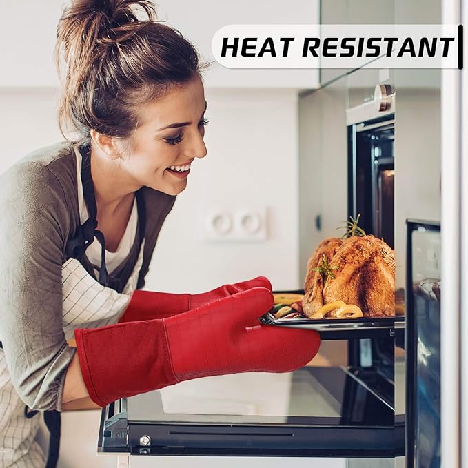 HOMWE Silicone Oven Mitts and Pot Holders for Kitchen & Baking - Set of 4 Heat-Resistant, Heavy-Duty Cooking Mittens w/Non-Slip, Textured Grip