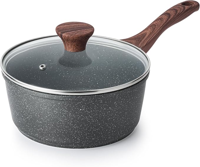 SENSARTE Nonstick Saucepan with Lid, 1.5 Quarts Small Pot with Swiss Granite Coating, Stay-cool Handle, Multipurpose Handy Sauce Pot Small Kitchen Cooking Pot, Induction Comptable, PFOA Free